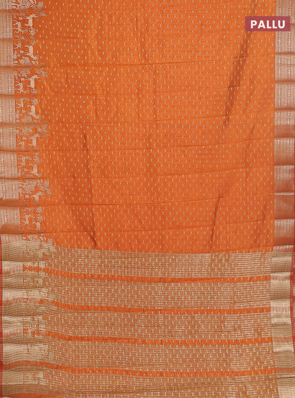 Semi raw silk saree orange with allover zari woven 1000 buttas and rich zari woven border