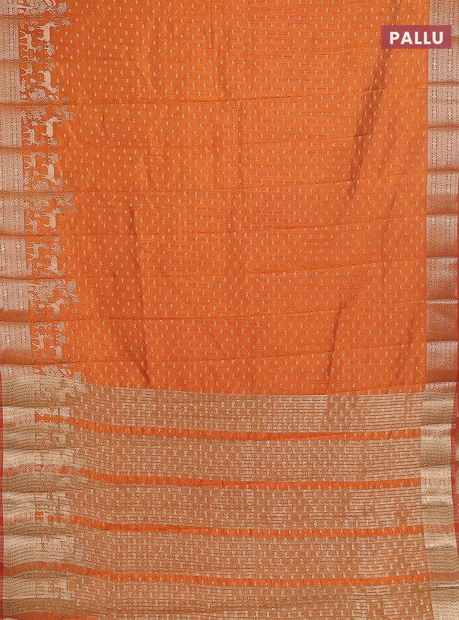 Semi raw silk saree orange with allover zari woven 1000 buttas and rich zari woven border