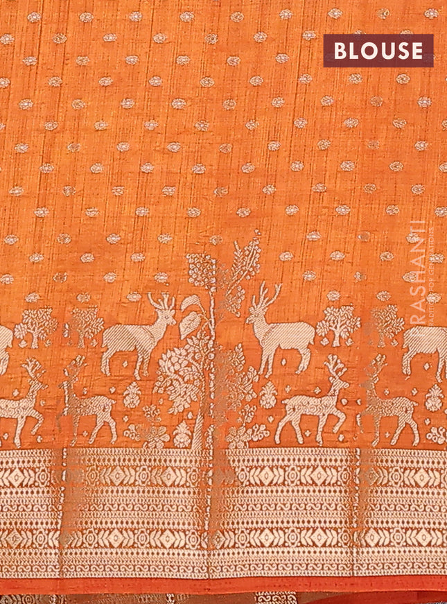 Semi raw silk saree orange with allover zari woven 1000 buttas and rich zari woven border