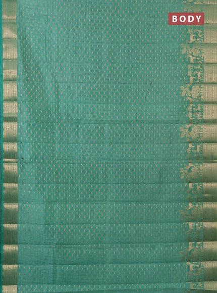 Semi raw silk saree teal green with allover zari woven 1000 buttas and rich zari woven border