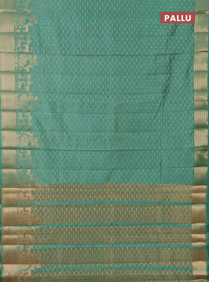 Semi raw silk saree teal green with allover zari woven 1000 buttas and rich zari woven border
