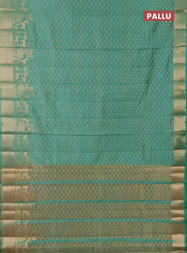 Semi raw silk saree teal green with allover zari woven 1000 buttas and rich zari woven border