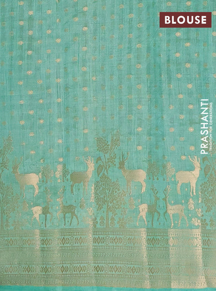 Semi raw silk saree teal green with allover zari woven 1000 buttas and rich zari woven border