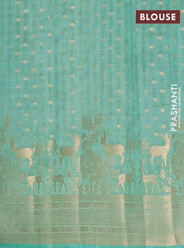 Semi raw silk saree teal green with allover zari woven 1000 buttas and rich zari woven border