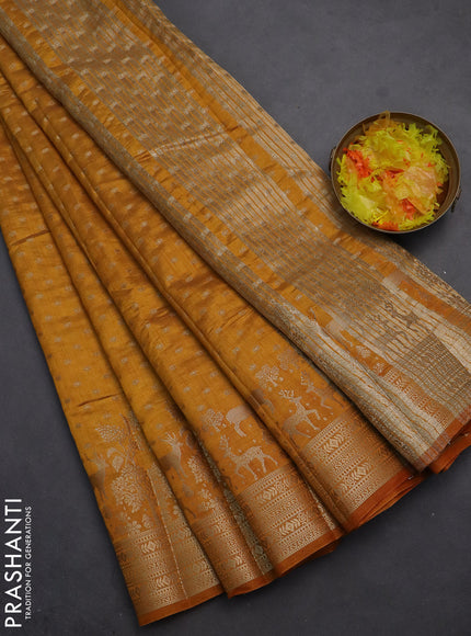 Semi raw silk saree mustard yellow with allover zari woven 1000 buttas and rich zari woven border