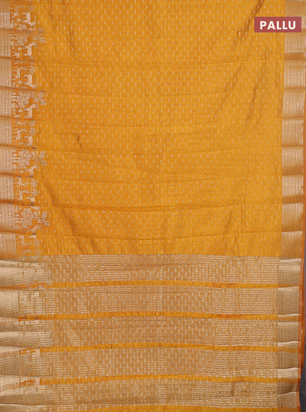 Semi raw silk saree mustard yellow with allover zari woven 1000 buttas and rich zari woven border