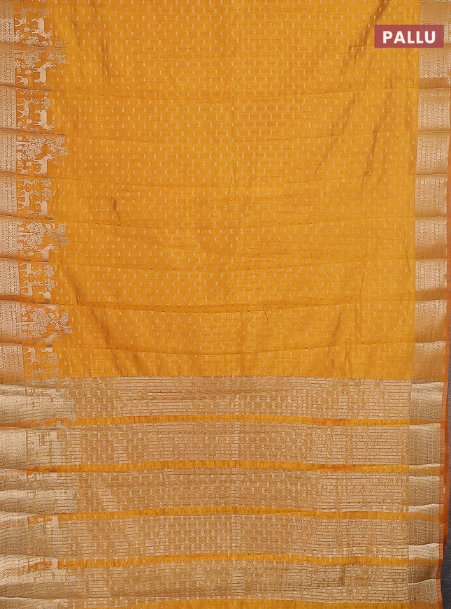 Semi raw silk saree mustard yellow with allover zari woven 1000 buttas and rich zari woven border