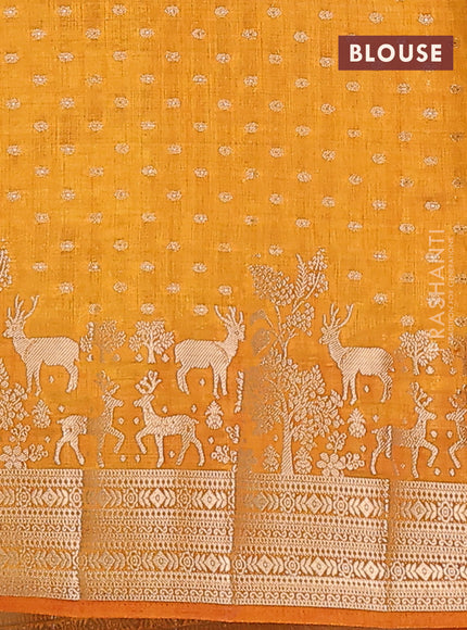 Semi raw silk saree mustard yellow with allover zari woven 1000 buttas and rich zari woven border