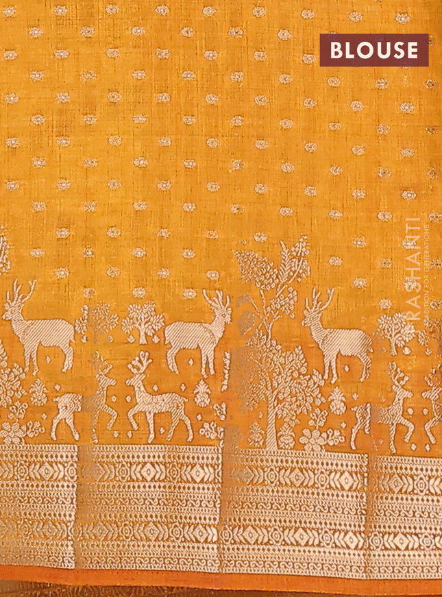 Semi raw silk saree mustard yellow with allover zari woven 1000 buttas and rich zari woven border