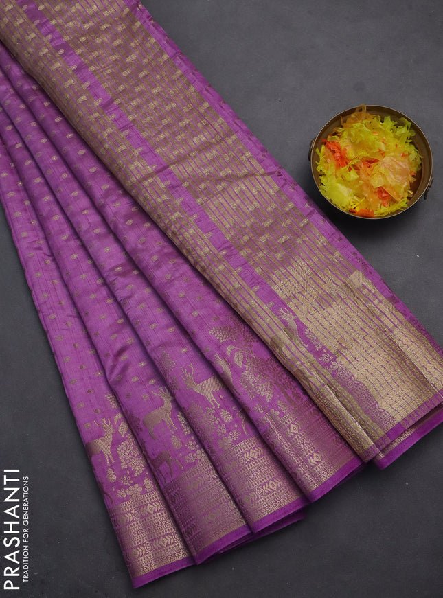 Semi raw silk saree lavender with allover zari woven 1000 buttas and rich zari woven border