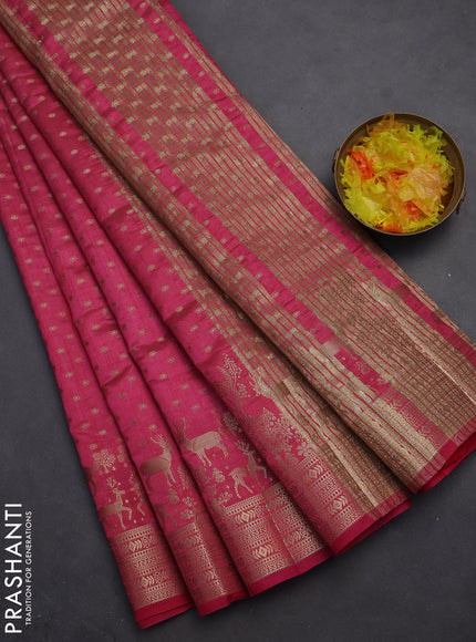 Semi raw silk saree pink with allover zari woven 1000 buttas and rich zari woven border