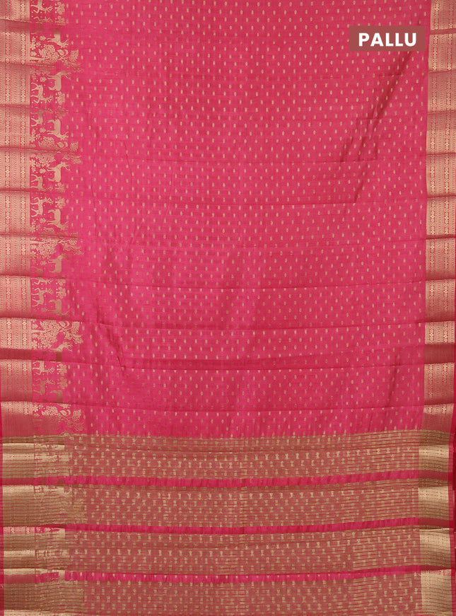 Semi raw silk saree pink with allover zari woven 1000 buttas and rich zari woven border