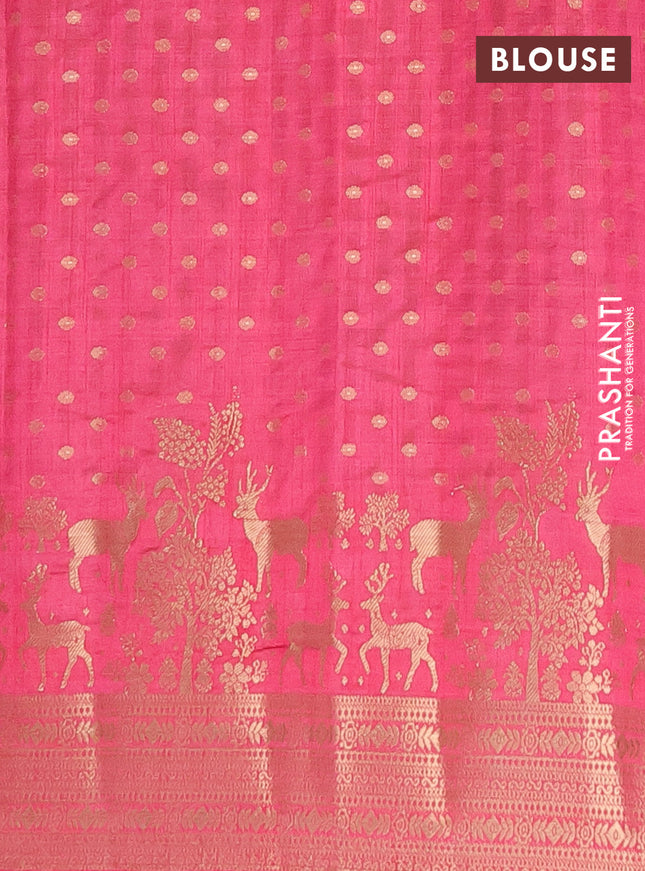 Semi raw silk saree pink with allover zari woven 1000 buttas and rich zari woven border
