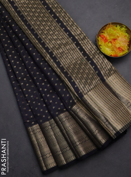 Semi raw silk saree dark navy blue with allover zari woven 1000 buttas and rich zari woven border
