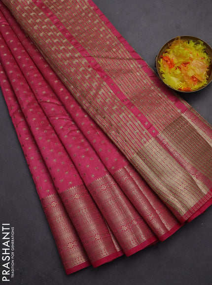 Semi raw silk saree pink with allover zari woven 1000 buttas and rich zari woven border
