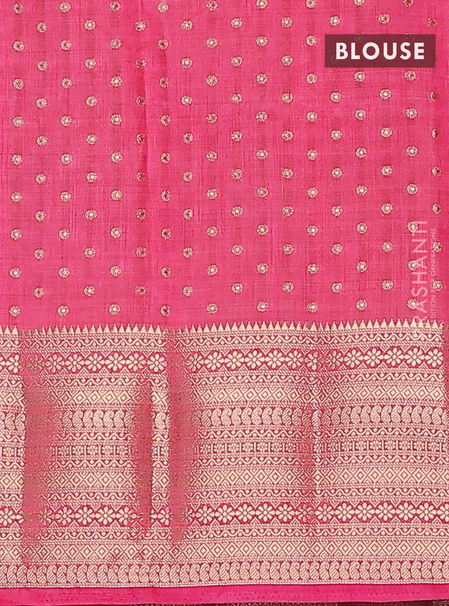 Semi raw silk saree pink with allover zari woven 1000 buttas and rich zari woven border