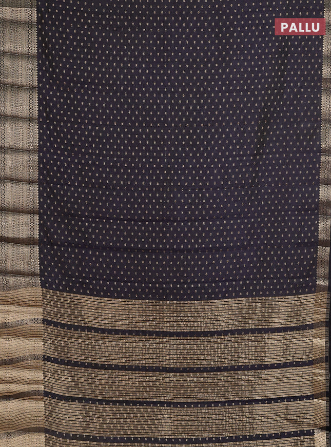 Semi raw silk saree dark navy blue with allover zari woven 1000 buttas and rich zari woven border