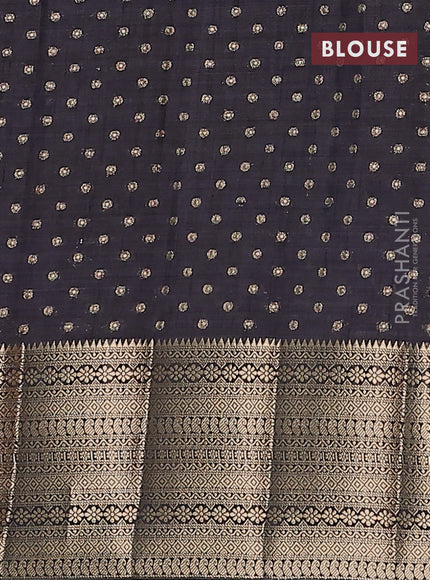 Semi raw silk saree dark navy blue with allover zari woven 1000 buttas and rich zari woven border