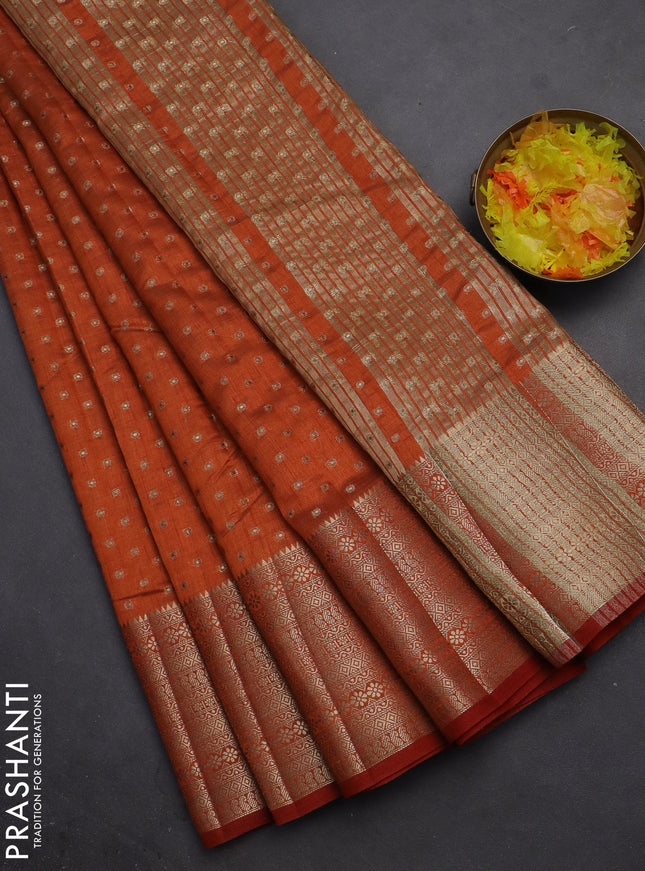 Semi raw silk saree orange with allover zari woven 1000 buttas and rich zari woven border