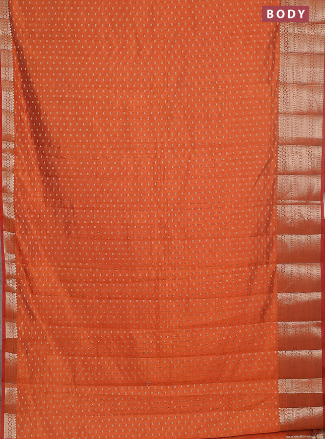 Semi raw silk saree orange with allover zari woven 1000 buttas and rich zari woven border