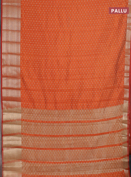 Semi raw silk saree orange with allover zari woven 1000 buttas and rich zari woven border