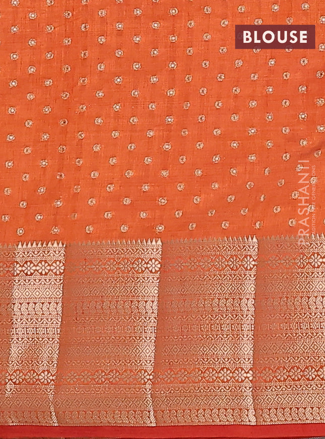 Semi raw silk saree orange with allover zari woven 1000 buttas and rich zari woven border