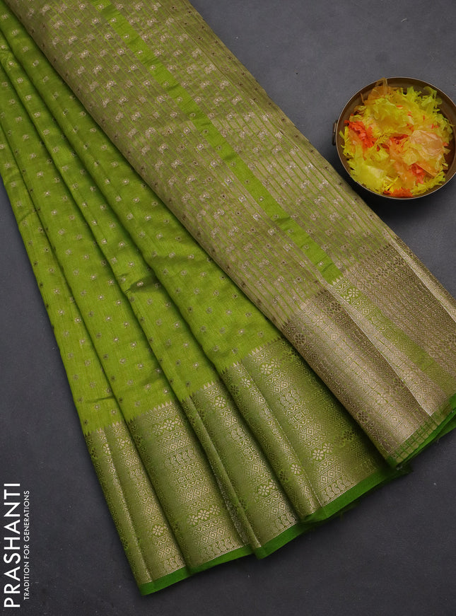 Semi raw silk saree light green with allover zari woven 1000 buttas and rich zari woven border