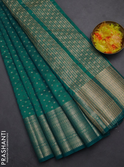 Semi raw silk saree teal blue with allover zari woven 1000 buttas and rich zari woven border