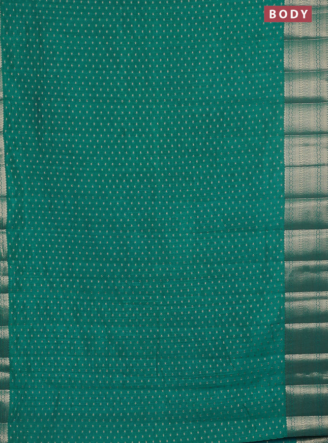 Semi raw silk saree teal blue with allover zari woven 1000 buttas and rich zari woven border
