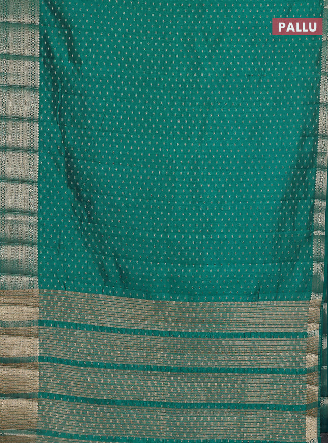 Semi raw silk saree teal blue with allover zari woven 1000 buttas and rich zari woven border