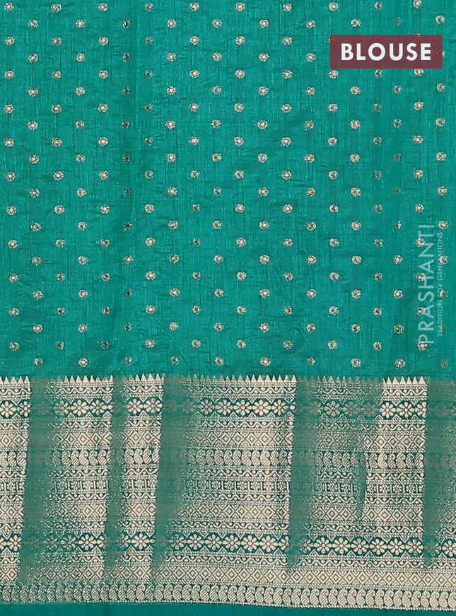Semi raw silk saree teal blue with allover zari woven 1000 buttas and rich zari woven border