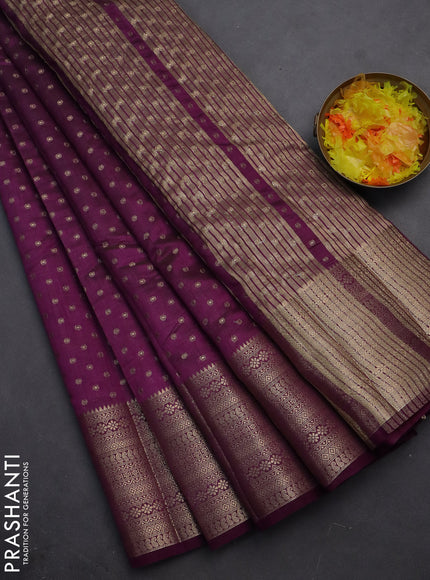 Semi raw silk saree purple with allover zari woven 1000 buttas and rich zari woven border