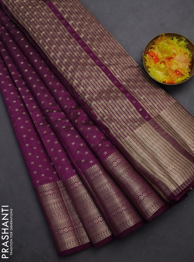 Semi raw silk saree purple with allover zari woven 1000 buttas and rich zari woven border