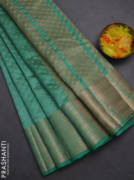 Semi raw silk saree pastel green with allover zari woven 1000 buttas and rich zari woven border