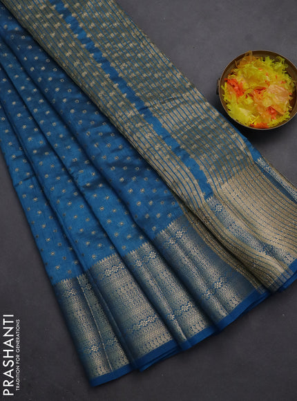 Semi raw silk saree cs blue with allover zari woven 1000 buttas and rich zari woven border