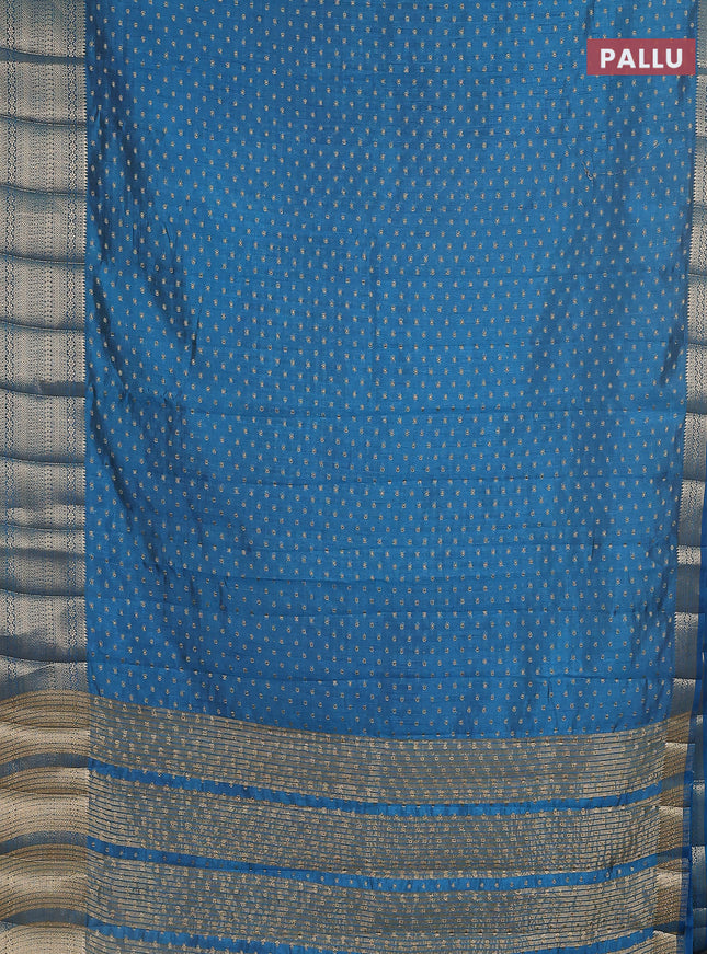 Semi raw silk saree cs blue with allover zari woven 1000 buttas and rich zari woven border