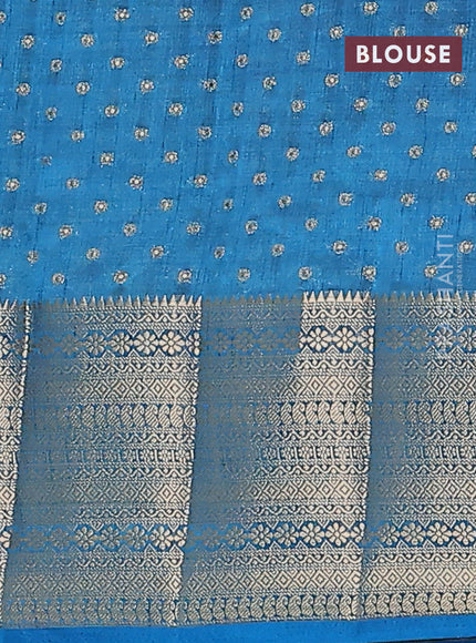 Semi raw silk saree cs blue with allover zari woven 1000 buttas and rich zari woven border