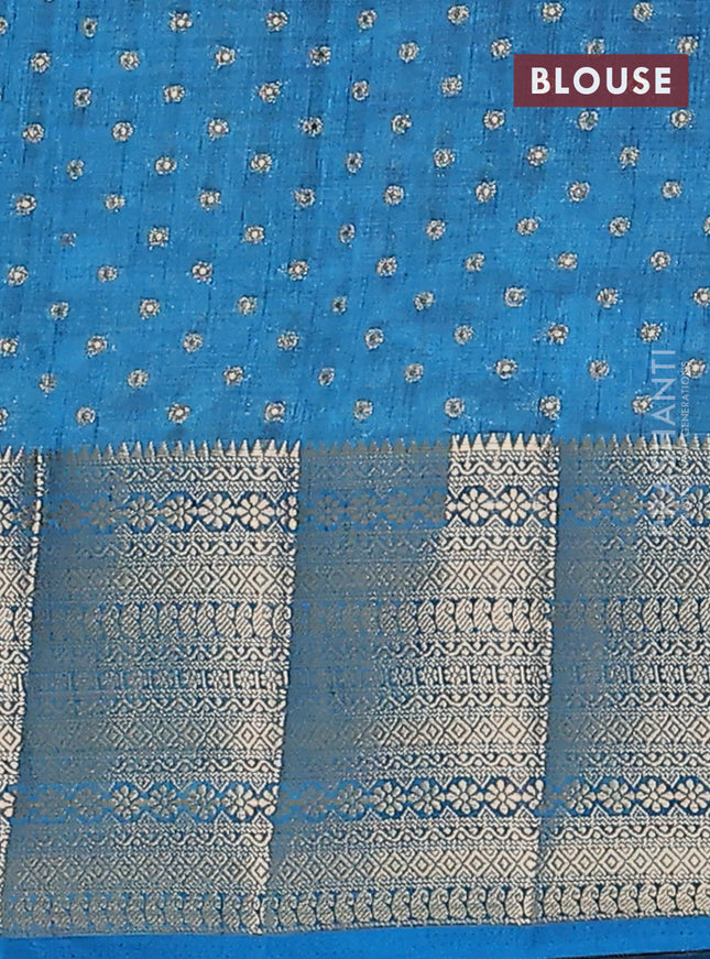 Semi raw silk saree cs blue with allover zari woven 1000 buttas and rich zari woven border