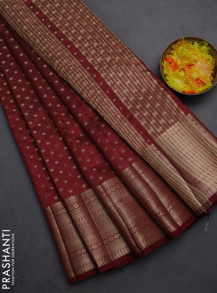 Semi raw silk saree maroon with allover zari woven 1000 buttas and rich zari woven border