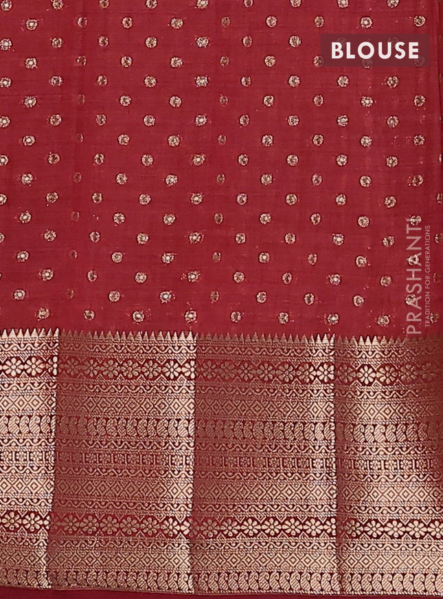 Semi raw silk saree maroon with allover zari woven 1000 buttas and rich zari woven border