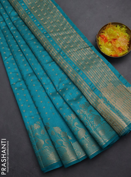 Semi raw silk saree cs blue with allover zari woven 1000 buttas and rich zari woven border