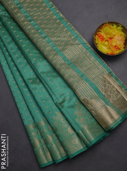 Semi raw silk saree pastel green with allover zari woven 1000 buttas and rich zari woven border