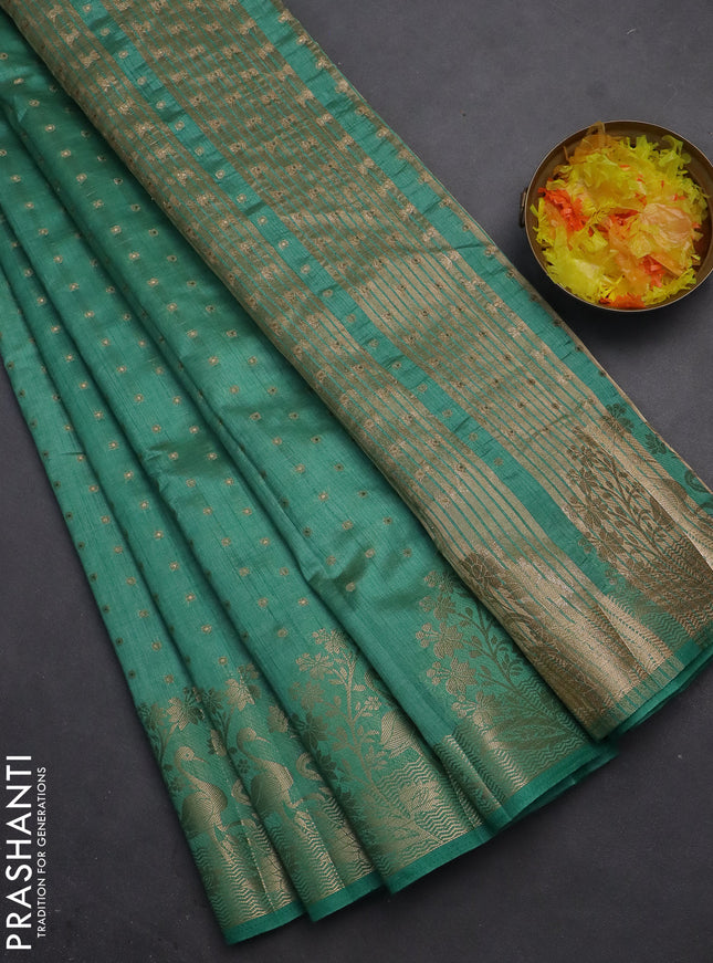 Semi raw silk saree pastel green with allover zari woven 1000 buttas and rich zari woven border