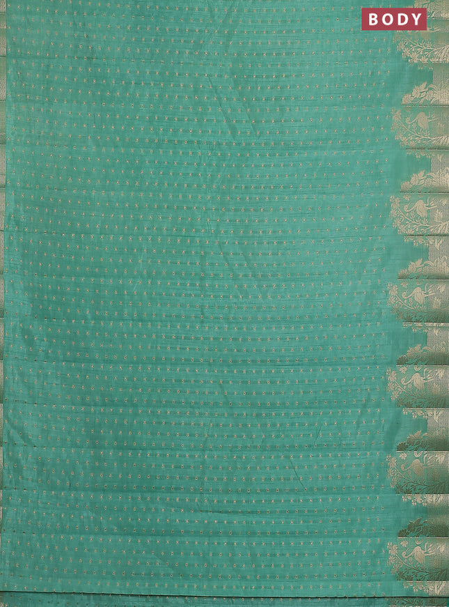 Semi raw silk saree pastel green with allover zari woven 1000 buttas and rich zari woven border