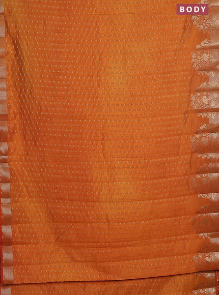 Semi raw silk saree orange with allover zari woven 1000 buttas and rich zari woven border