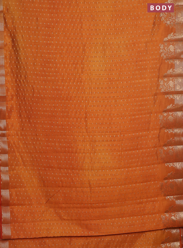 Semi raw silk saree orange with allover zari woven 1000 buttas and rich zari woven border