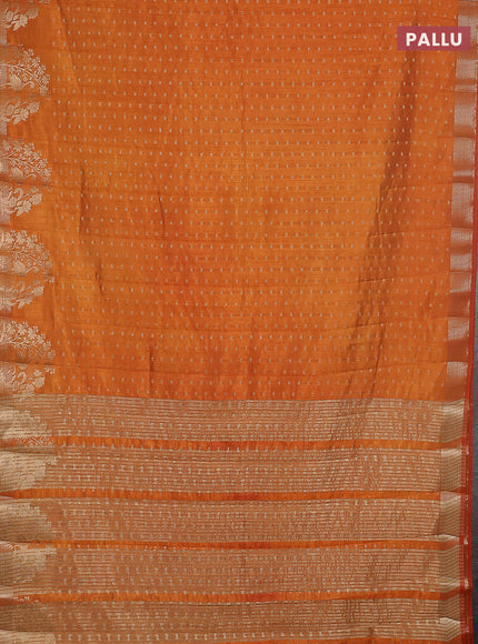 Semi raw silk saree orange with allover zari woven 1000 buttas and rich zari woven border