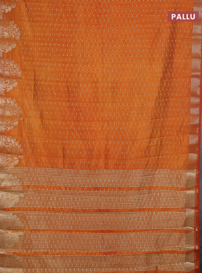 Semi raw silk saree orange with allover zari woven 1000 buttas and rich zari woven border
