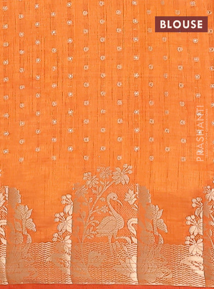Semi raw silk saree orange with allover zari woven 1000 buttas and rich zari woven border