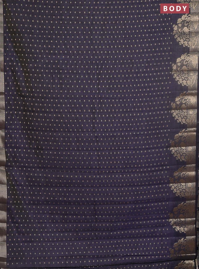Semi raw silk saree navy blue with allover zari woven 1000 buttas and rich zari woven border